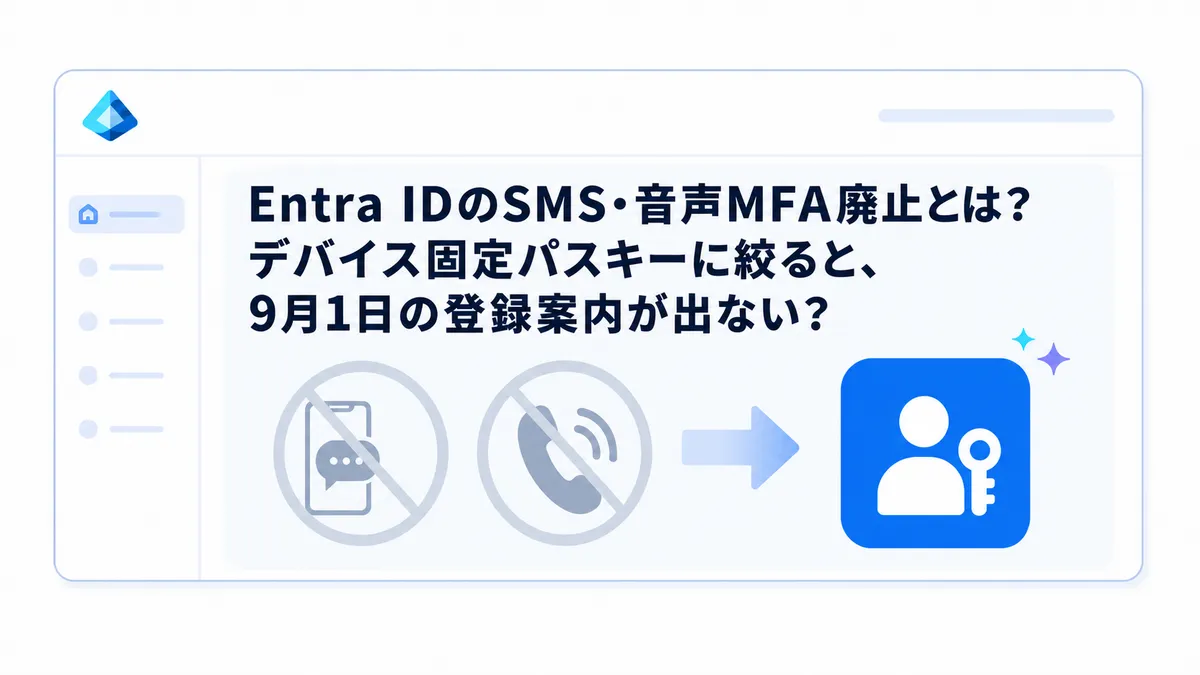 Entra IDのSMS・音声MFA廃止とは？デバイス固定パスキーに絞ると、9月1日の登録案内が出ない？